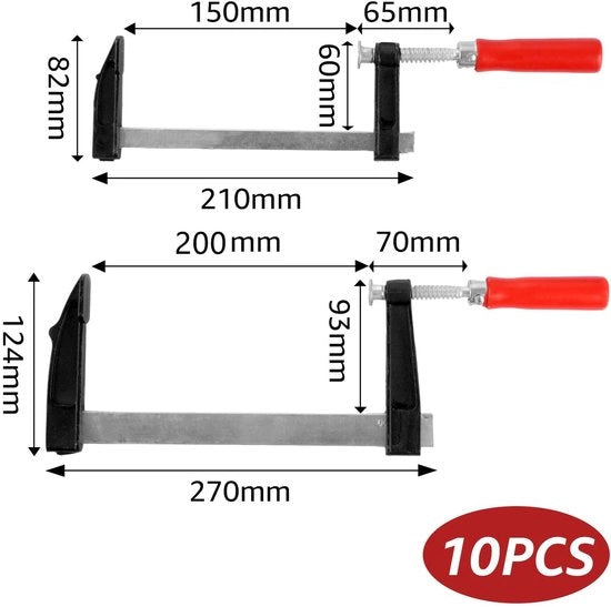 Set di viti a clip da 10 - Apertura 150 mm/200 mm - Profondità di inserimento 50 mm/80 mm - Clip in legno - Fissaggio preciso - Leggero e compatto - Clip per legno