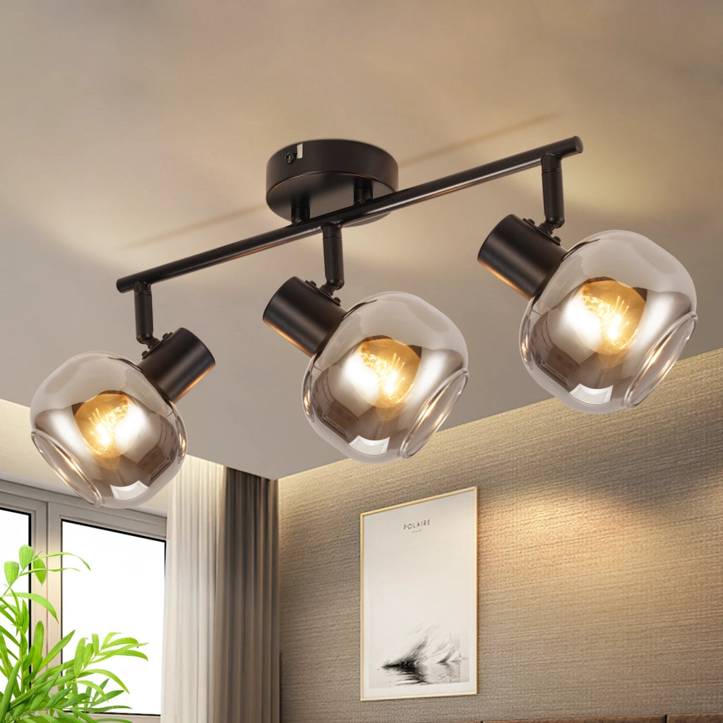 ZMH Faretto da soffitto vetro grigio fumé girevoli 350° retrò per soggiorno cucina corridoio