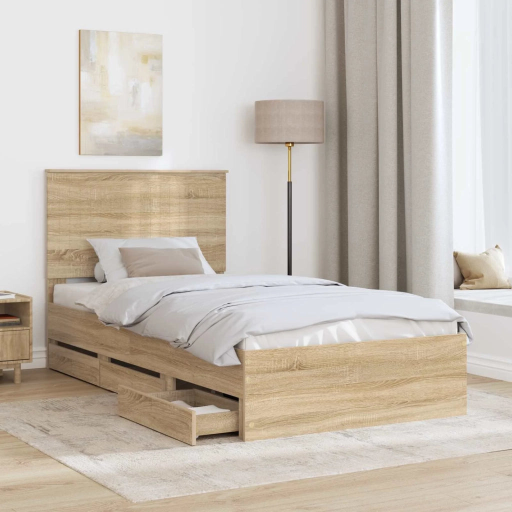 Letto singolo | Letto per adulti | Struttura del letto con cassetto Rovere Sonoma 100 x 200 cm