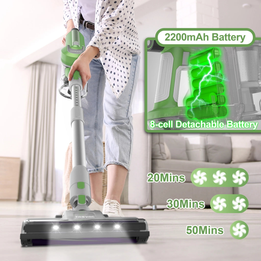 TASVAC S8 GREEN Aspirapolvere senza fili con display a LED e spazzola a rullo morbida