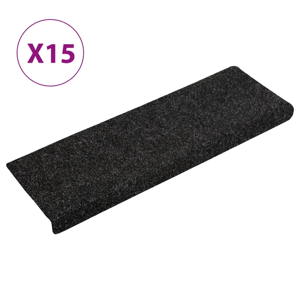 Tappetini per scale autoadesivi 15 pz 65x21x4 cm neri bordo rettangolare 134563
