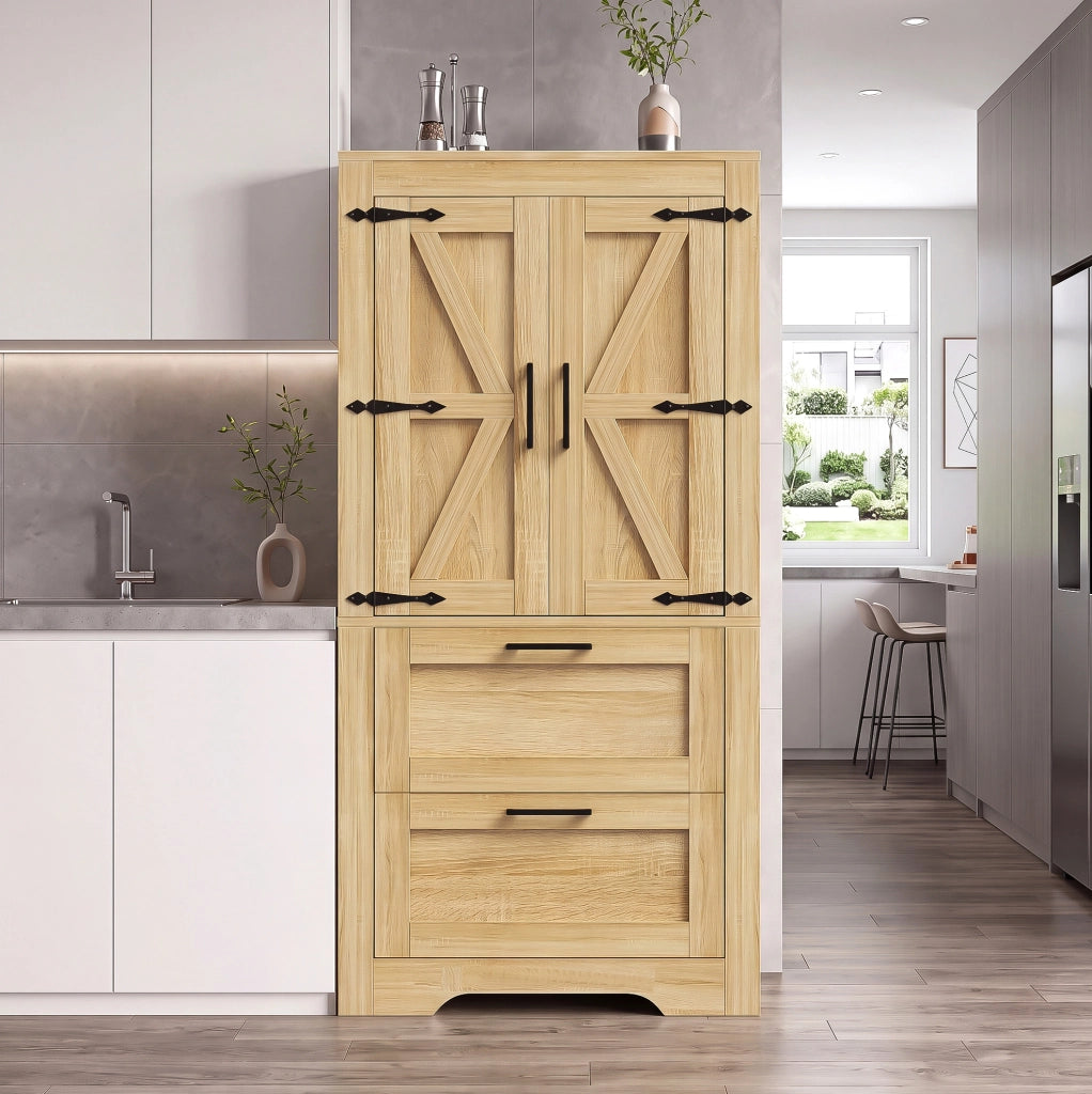 Credenza alta in stile rustico con 2 cassetti e ripiani regolabili