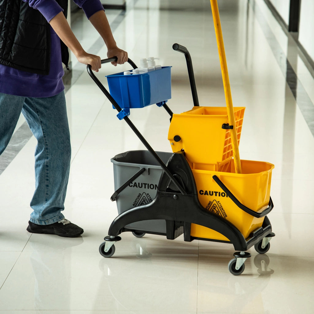 Carrello per pulizia con cestino e secchio 26 L ¨C zephmum ¨C 78x45x95 cm giallo