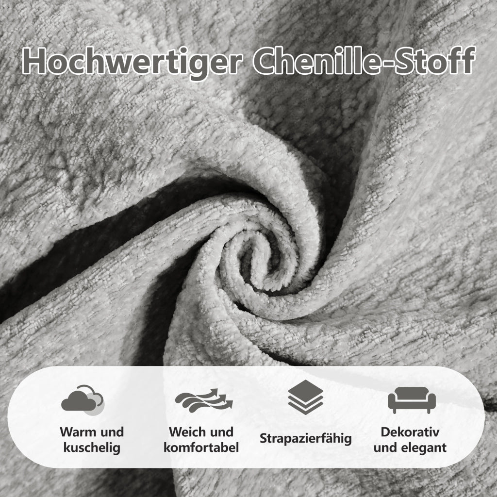 Canapé modulare con seduta imbottita e cuscino decorativo in tessuto chenille grigio chiaro 260 × 86 × 90 cm