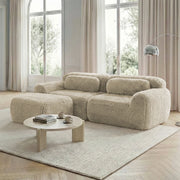 Divano Angolare 2 Posti ¨C Xylo ¨C Tessuto Plush Morbido, Modulare, con Cuscini, Beige Chiaro