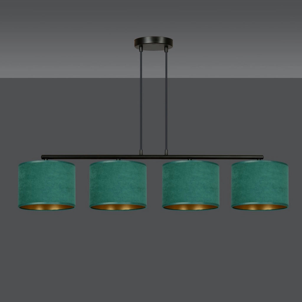 Lampada a sospensione HILDE in acciaio nero e velluto verde