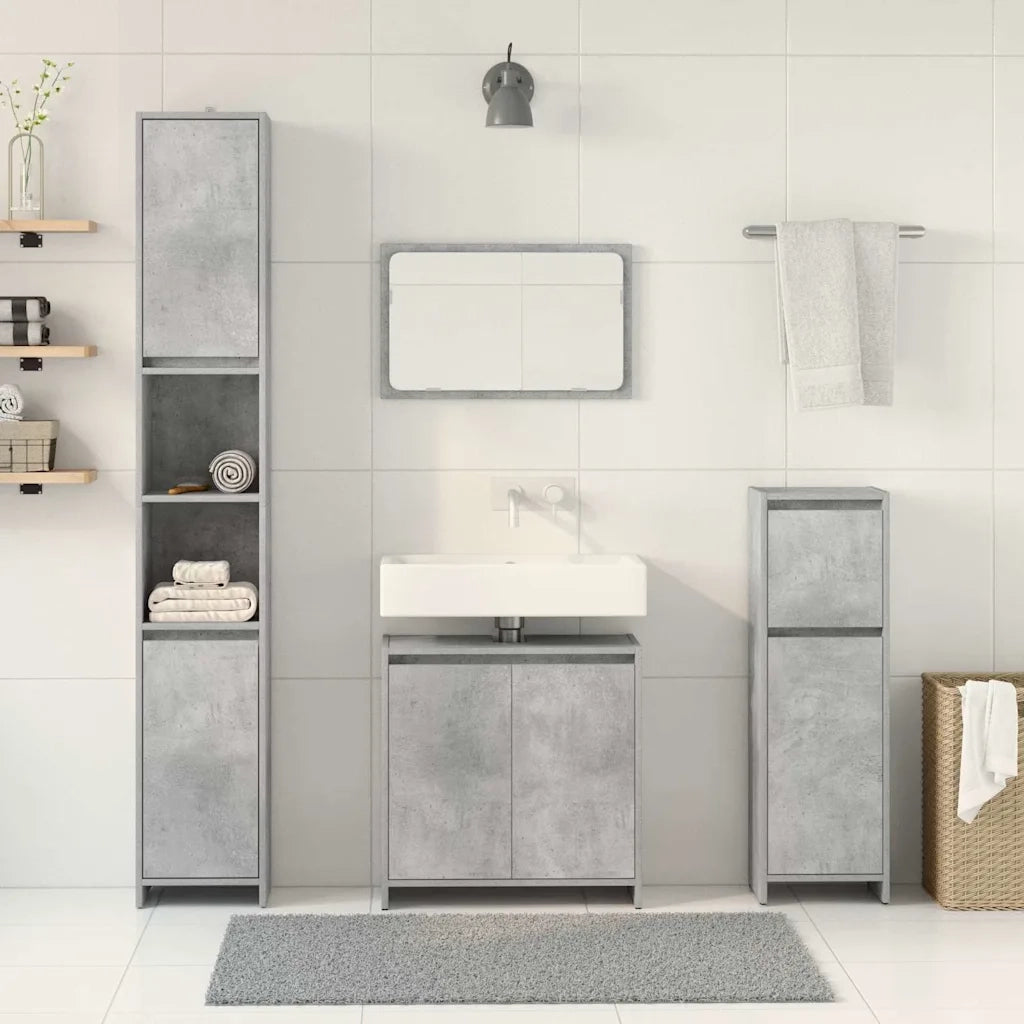 Set Mobili da Bagno 4 pz Grigio Cemento in Legno Multistrato 3324849