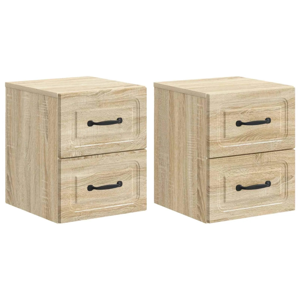 Set di 2 Comodini | Armadio da Notte | Mobiletto da notte a muro Rovere Sonoma 34,5 x 33 x 40 cm