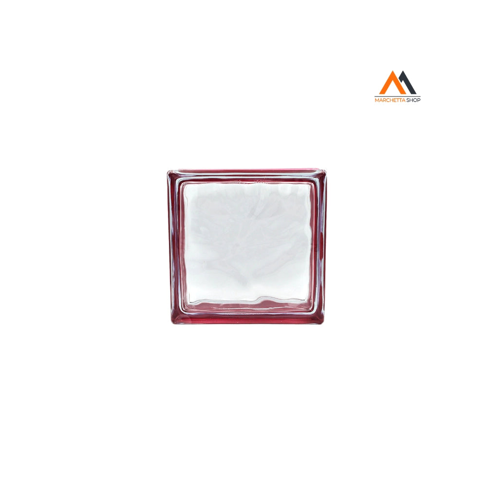 MATTONE IN VETROCAMERA ONDULATO cm 19 x 19 x 8 - rosso