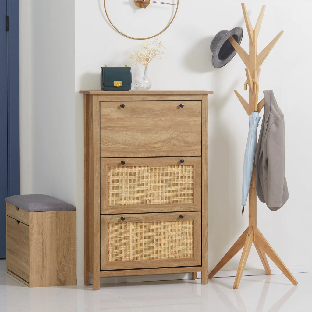 Scarpiera 3 Ante con Ripiani ¨C Zephmum ¨C Legno Naturale