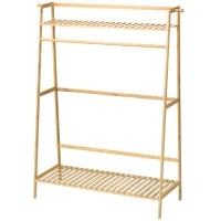 Appendiabiti in Bambù, Design Rialzato a 2 Livelli con Barra e 2 Ganci, 114x40x139 cm