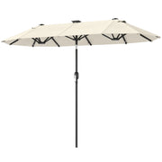 Ombrellone Doppio 292x150x220 cm con Luci LED e Manovella in Poliestere e Acciaio Beige