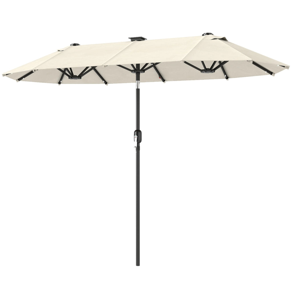 Ombrellone Doppio 292x150x220 cm con Luci LED e Manovella in Poliestere e Acciaio Beige