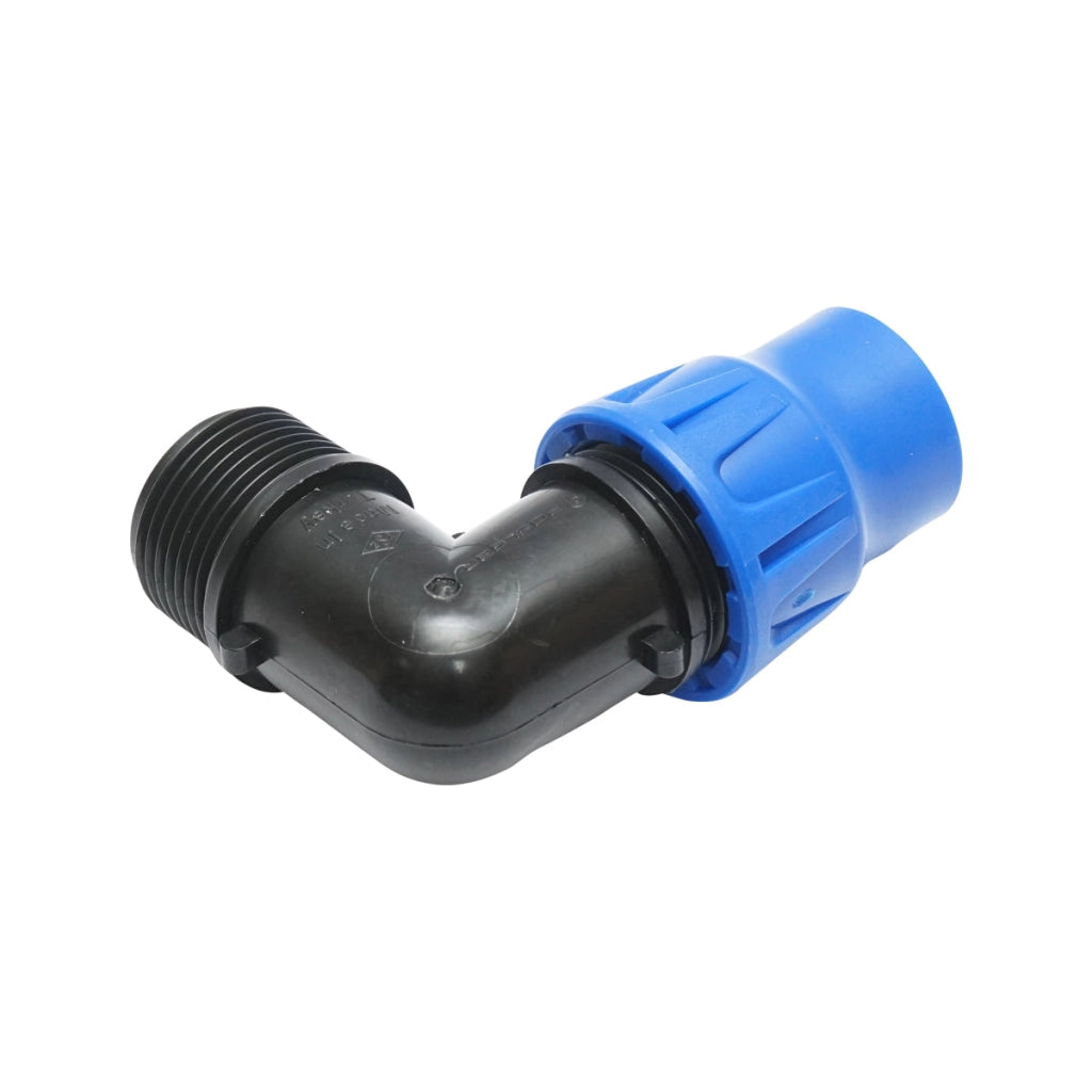 Gomito per tubo di gocciolamento con filettatura esterna D20mmx3/4 per sistemi di irrigazione, PN6