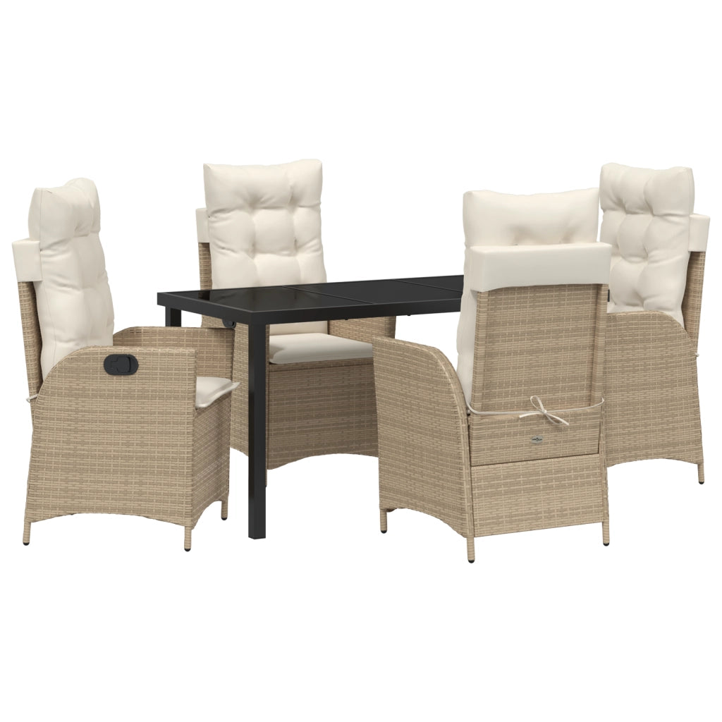Set da Pranzo da Giardino di 5 Pezzi con Cuscini Beige Polyrattan