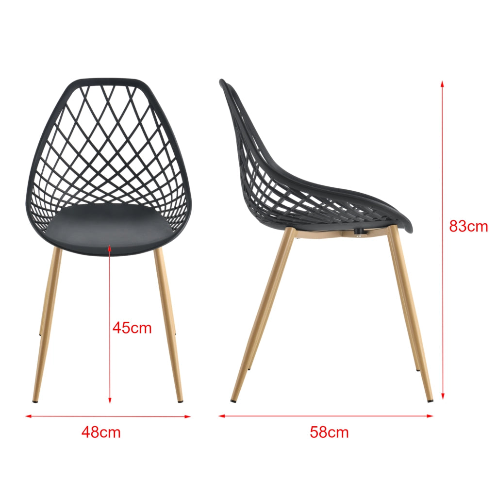 [en.casa] Set da 2 Sedie di Design in Plastica con Gambe in Metallo per Sala da Pranzo / Ristorante / Sale di Attesa - Nero