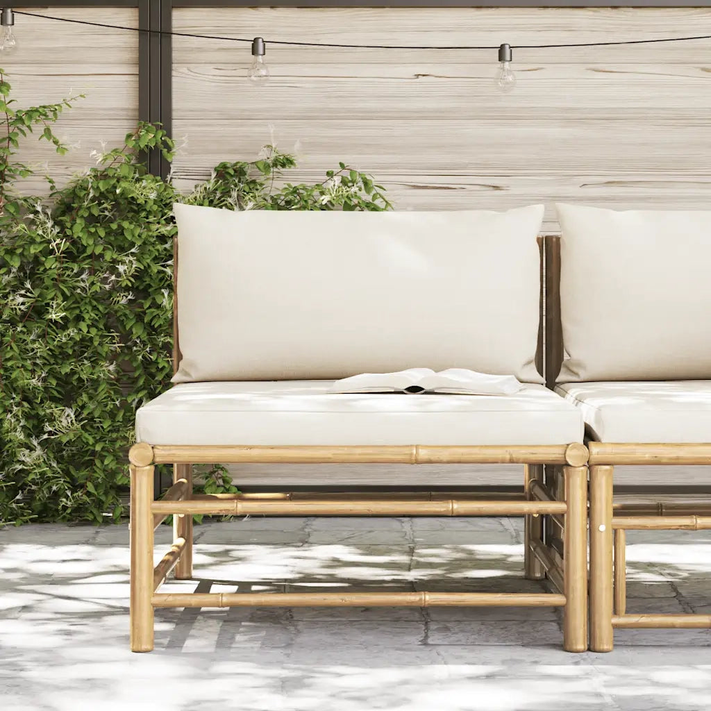 Divano Centrale da Giardino con Cuscini Bianco Crema in BambÃ¹ cod mxl 78633