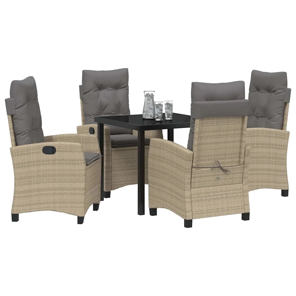 Set da Pranzo per Giardino con cuscino 5 pcs Beige polyrattan