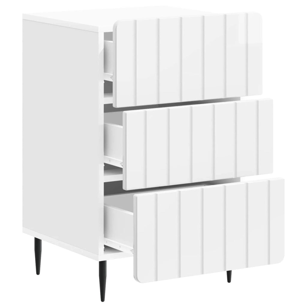 Comodino | Armadio da Notte | Mobiletto da notte con cassetto Bianco Lucido 43x 41 x 68 cm