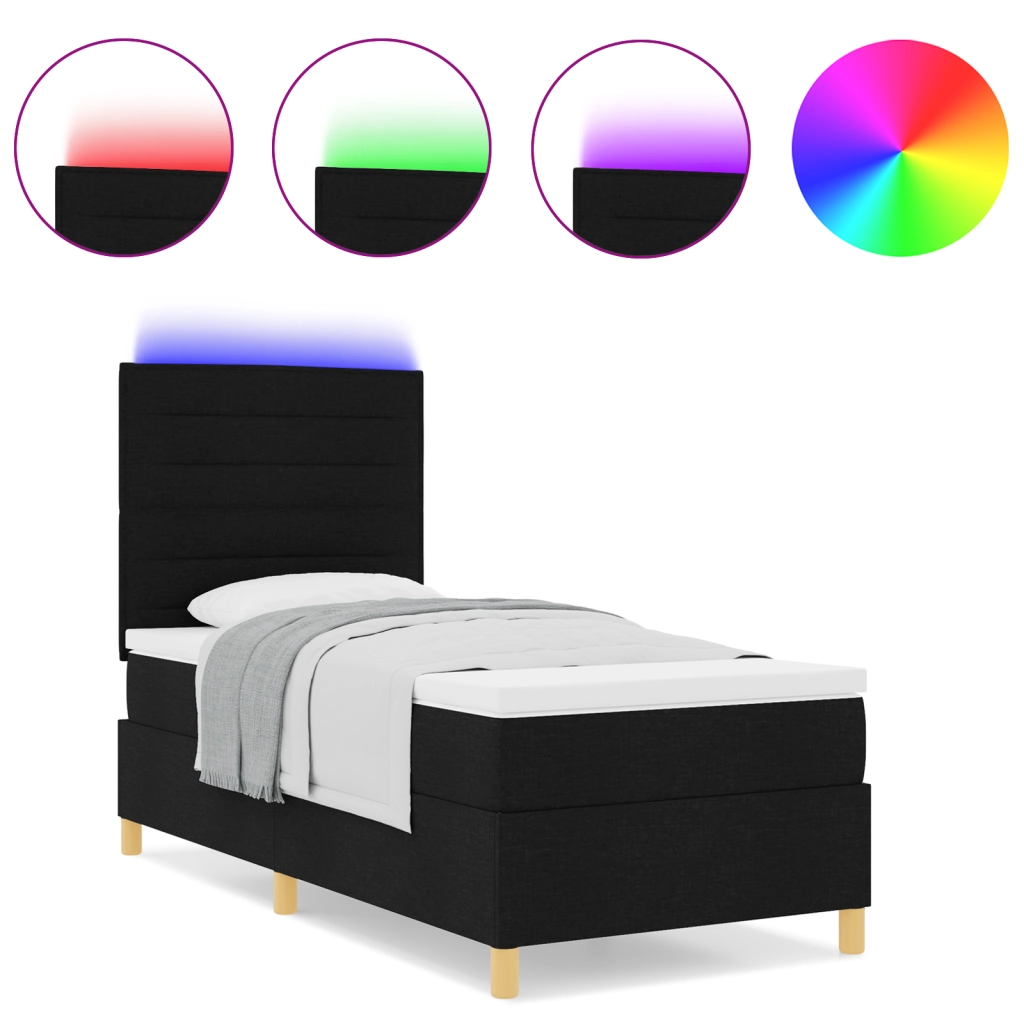 Letto con Rete a Molle e Materasso & LED Nero 100x200 cm Tessuto