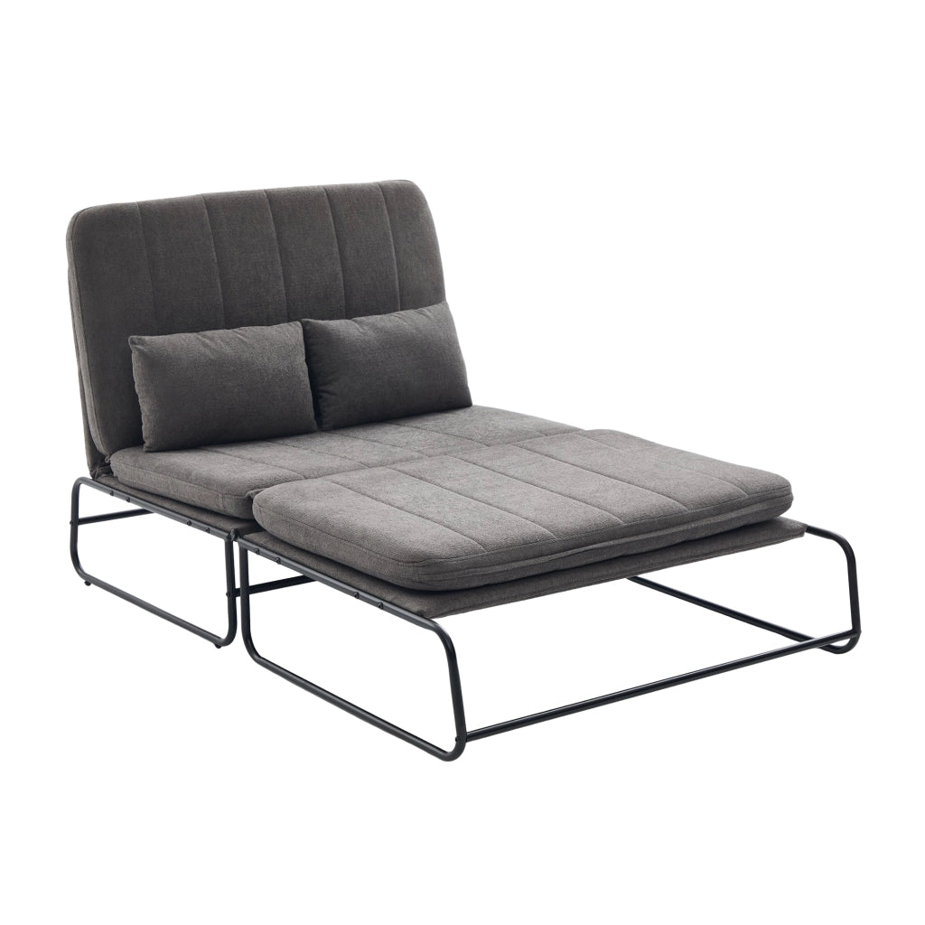 Divano letto 2 posti - con funzione letto e tasche laterali - in chenille - grigio