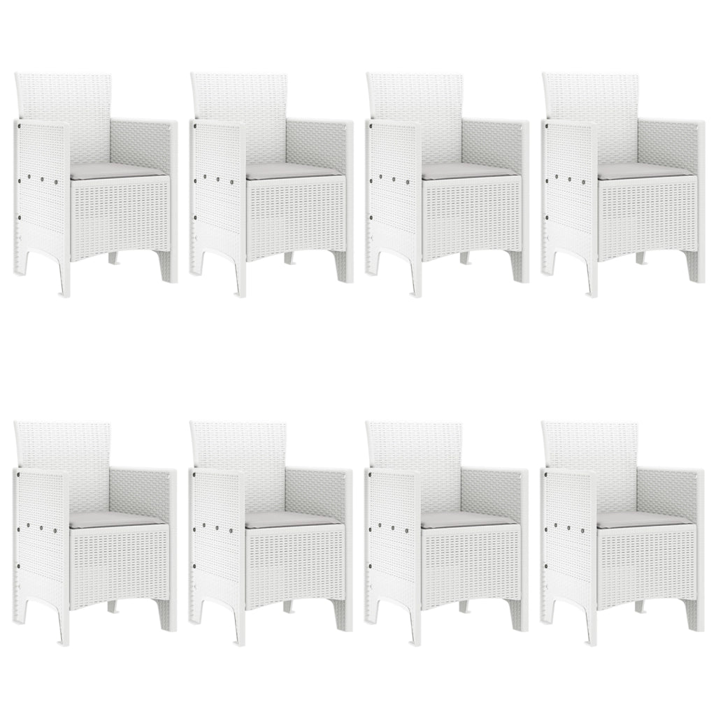Set da Pranzo Giardino 9 Pezzi con Cuscini Bianco Polyrattan