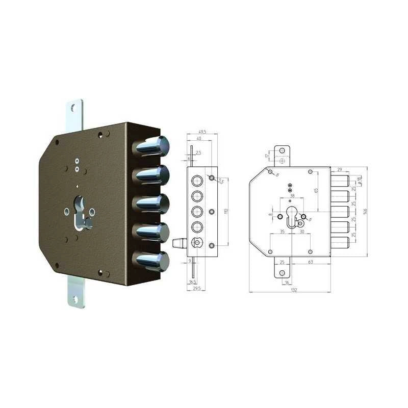 Serrature Cr da applicare 2200G-51Mc S/Scrocco Sx Mm. 60