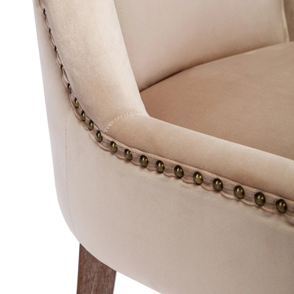 Sedie da Pranzo Imbottite in Velluto ¨C Xylo ¨C Beige, Gambe in Legno Massello, Set 2 Pezzi