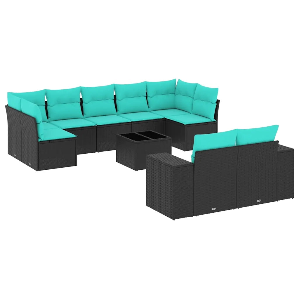 Set Divani da Giardino 10 pz con Cuscini Nero in Polyrattan 3223026