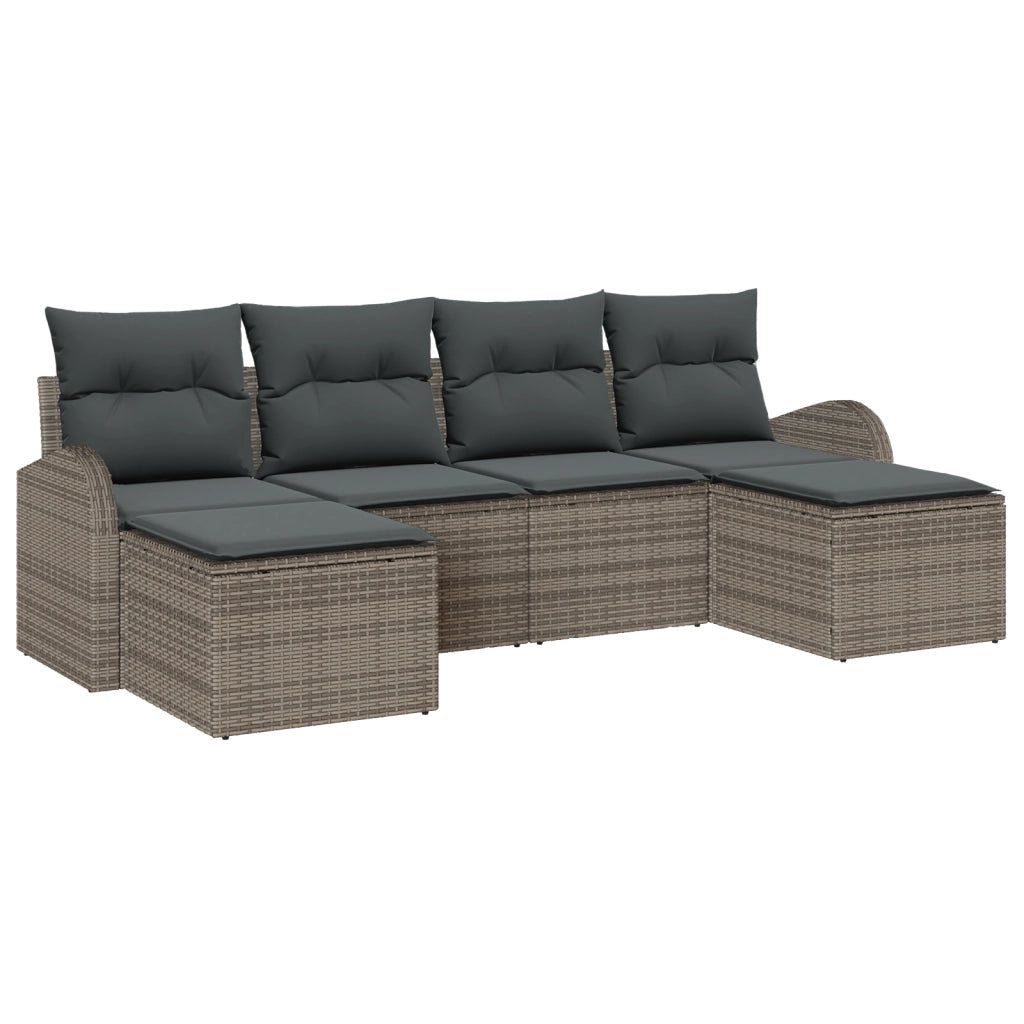 Set Divano da Giardino 6 Pezzi con Cuscini Grigio Rattan Sintetico