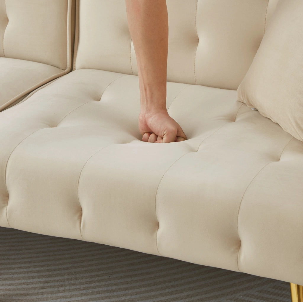 Divano letto a 2 posti 215x81.5 cm con schienale e braccioli regolabili in velluto beige