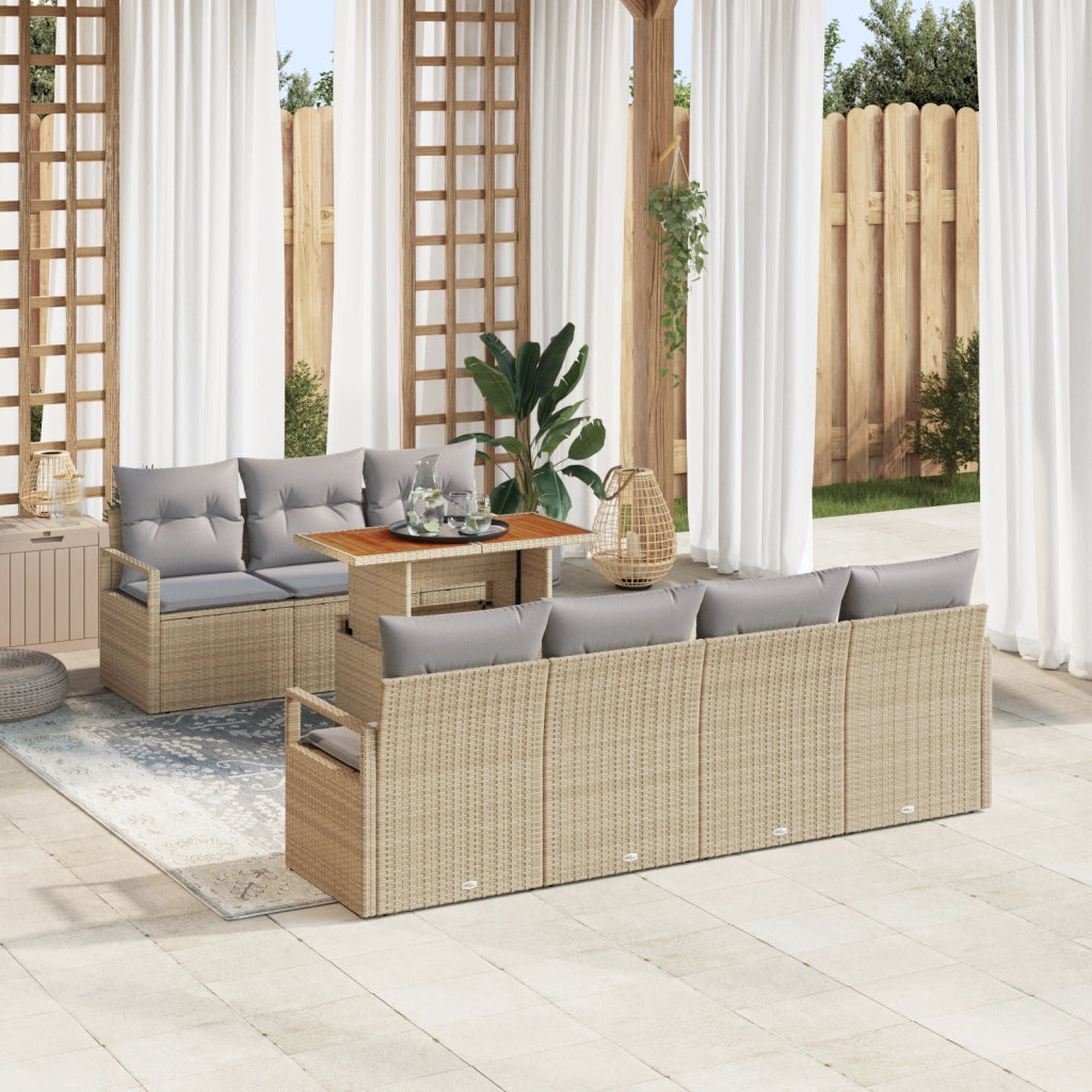 Set Divano Giardino 8 Pezzi con Cuscini Beige in Polyrattan e Acacia