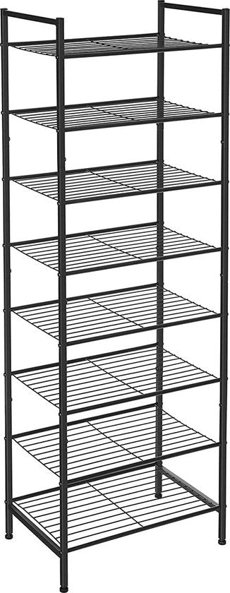 Rack per scarpe - Cassa per scarpe - Con 8 livelli - Sottile - Per 16-24 paia di scarpe - Supporto metallico - Nero