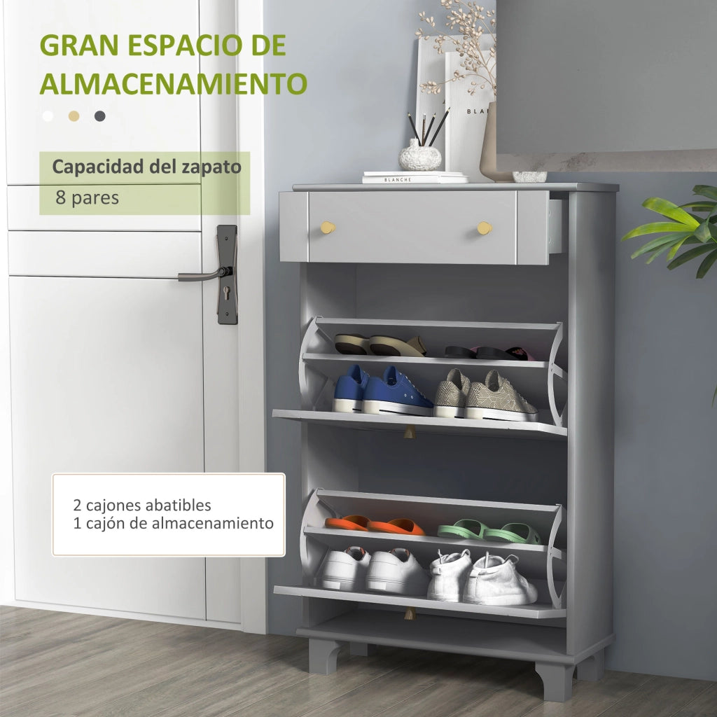 Mobiletto per Scarpe con 2 Ante e 1 Cassetto ¨C Zephmum ¨C Grigio 60x23.5x98.5 cm