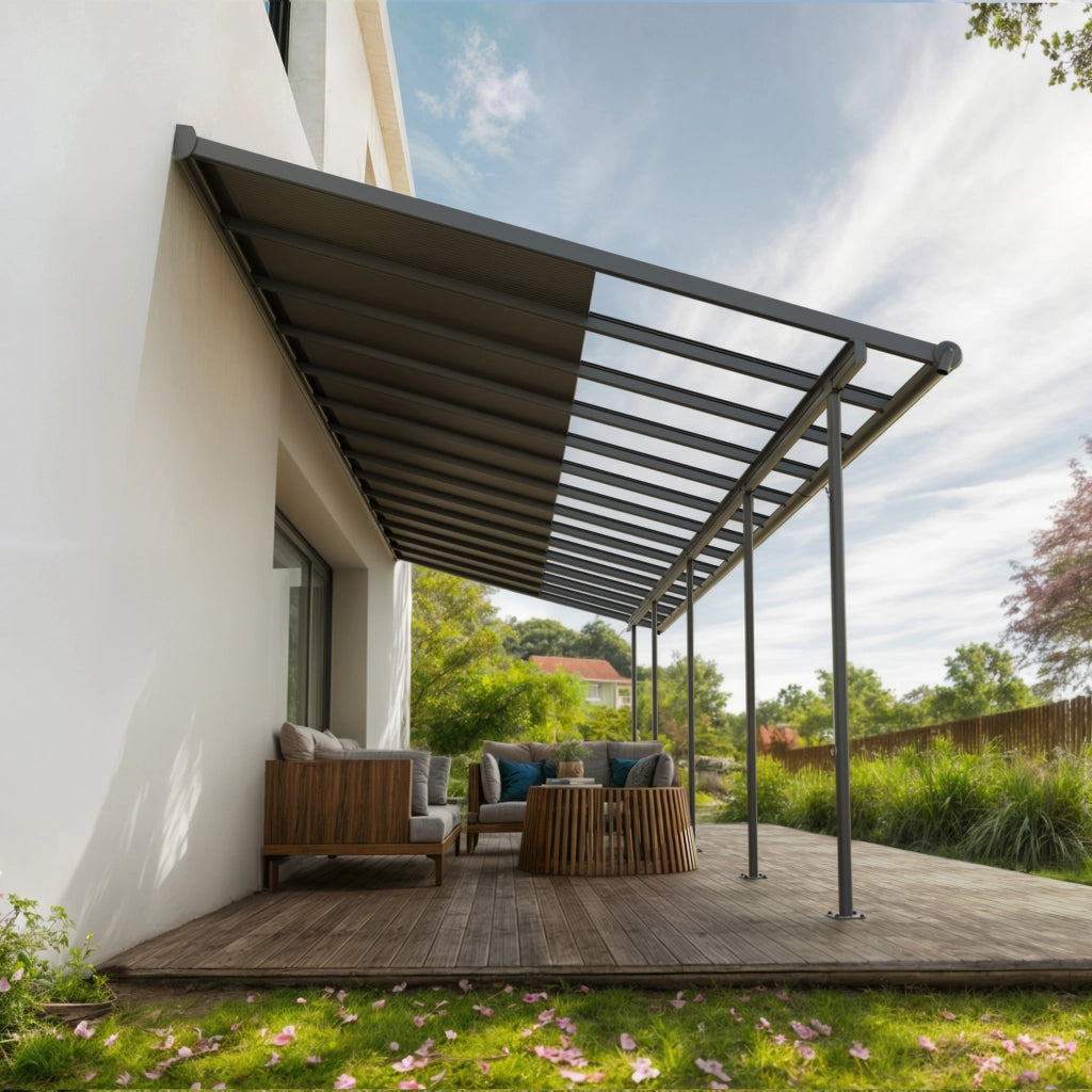 Canopia Sierra Cabrio Pergola Addossata in Alluminio 3X8.6 m Struttura grigia / Pannelli grigio opaco