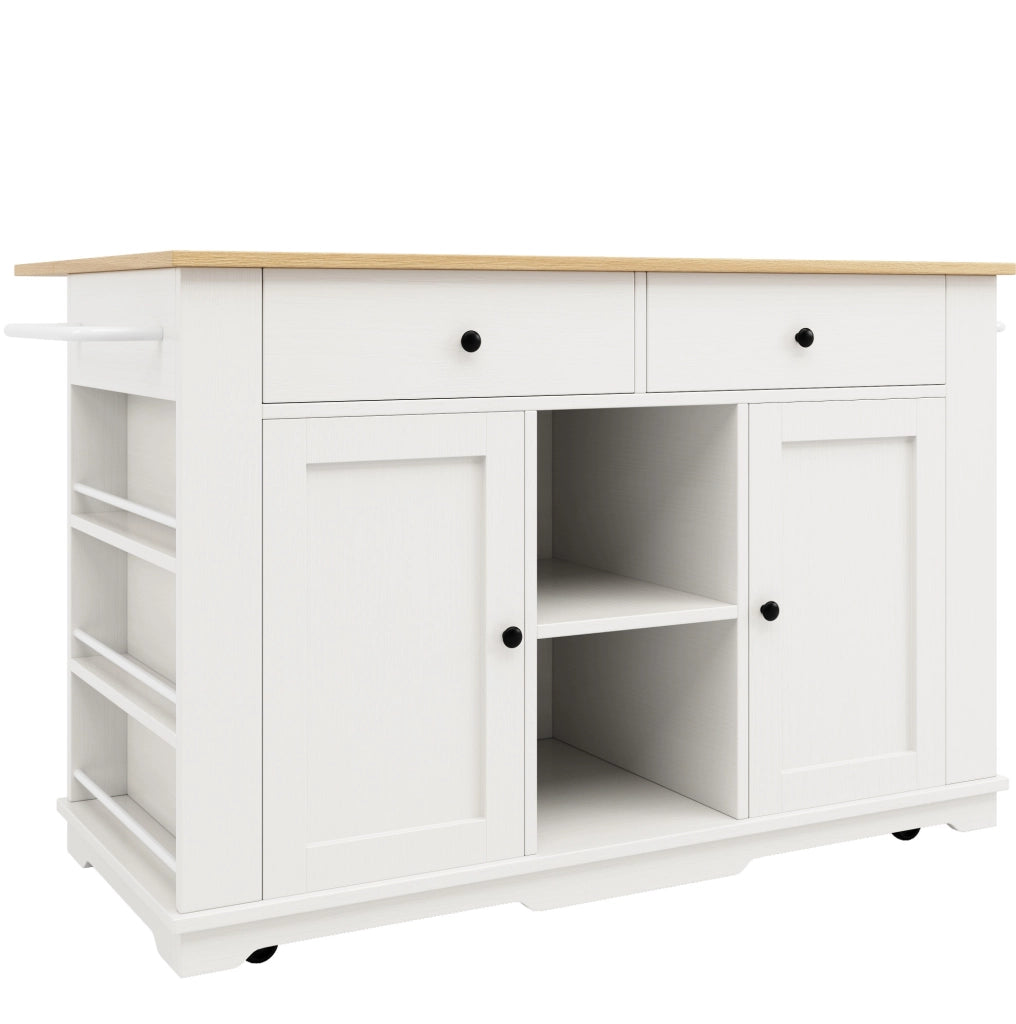Isola cucina 151,5 x 84,7 x 91,7 cm bianca e legno, presa integrata