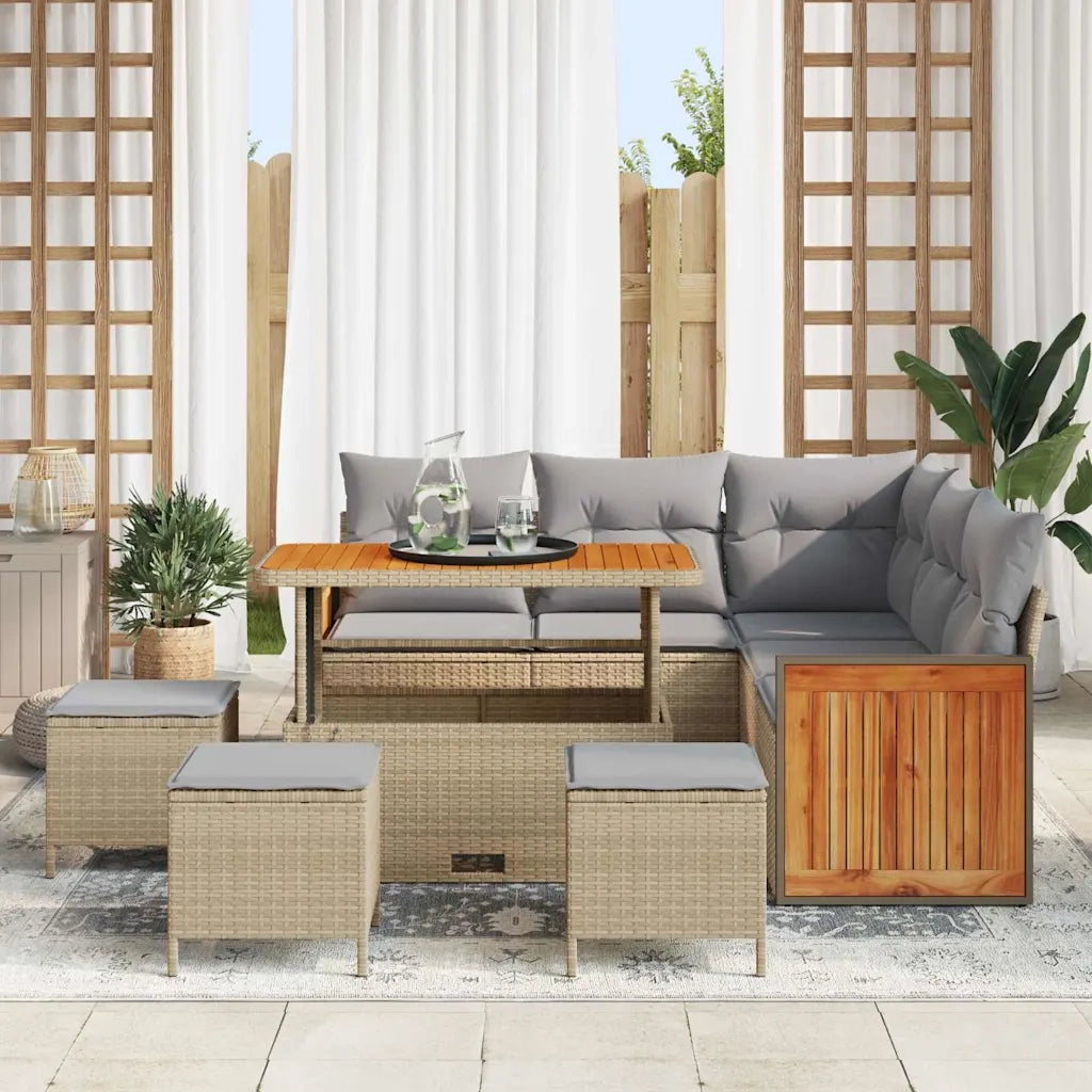 Set Divano da Giardino con cuscino 9 pcs Beige e Grigio Chiaro