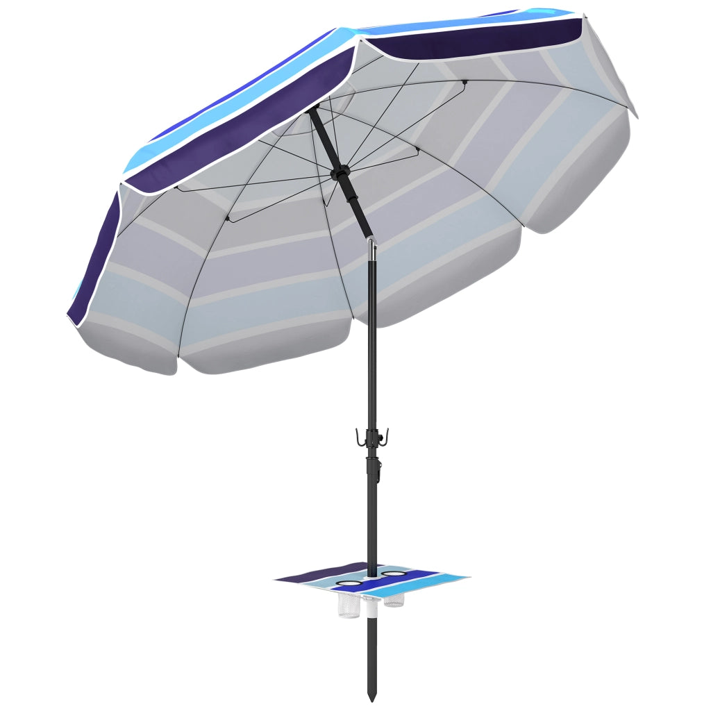 Ombrellone da Spiaggia Ø198x214 cm con Tavolino e Portabicchieri in Metallo e Poliestere Multicolore Blu