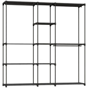 Armadio Guardaroba 182x43x185 cm con 8 Ripiani e 3 Aste per Appendere in Tessuto Nero