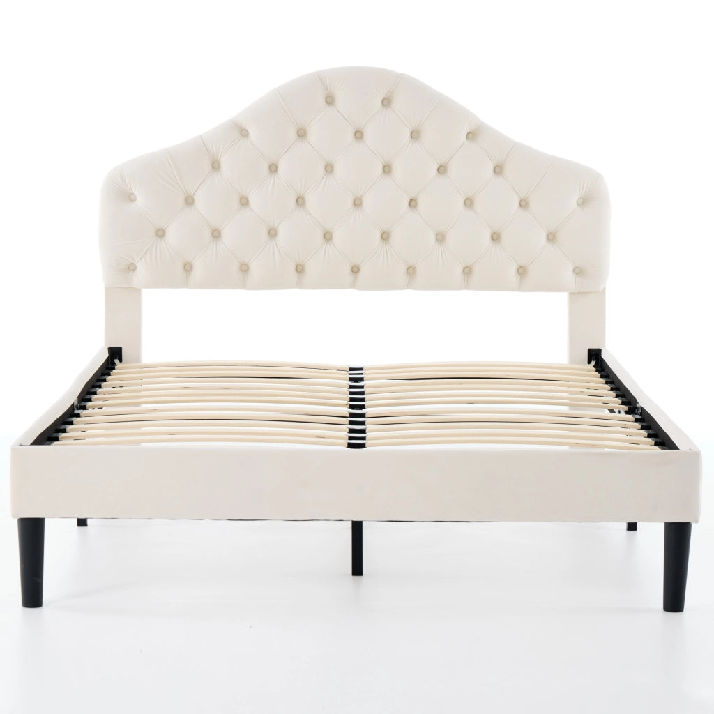 Letto imbottito in velluto beige dimensioni 140x200 cm
