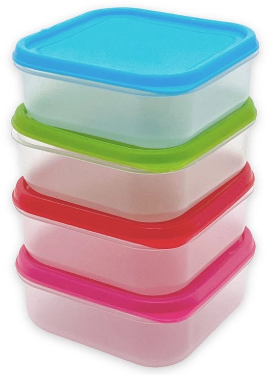Mini-contenitori per cibi BPA-free - Set da 4 con coperchi colorati - Resistenti al lavastoviglie - Ideali per viaggi e uso domestico