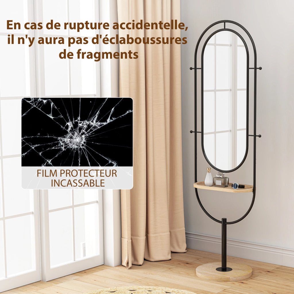 Specchio con ripiano e appendiabiti ¨C Zephmum ¨C Nero, metallo, 50x40x175.5 cm