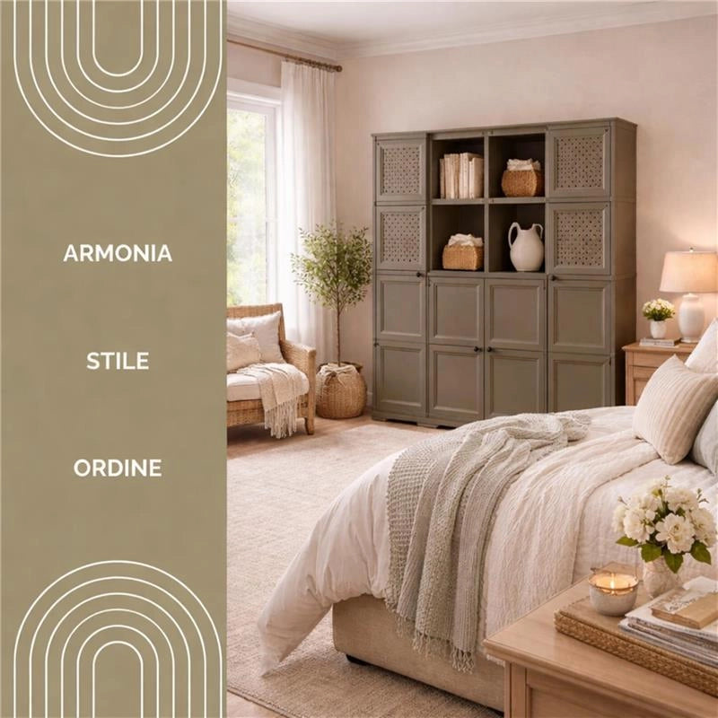 ARMADIO 4 ANTE WENGÉ 157X43X164 CM CON 4 RIPIANI – MOBILE ALTO SALVASPAZIO PER ORGANIZZAZIONE CASA E INGRESSO