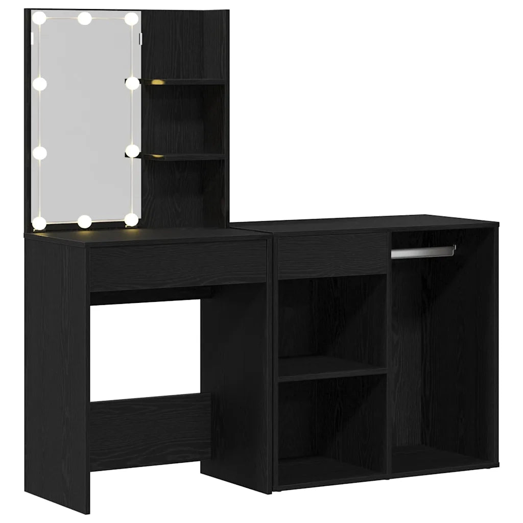 Set Toeletta | Tavolo da Trucco LED Rovere Nero 140 x 40 x 140 cm