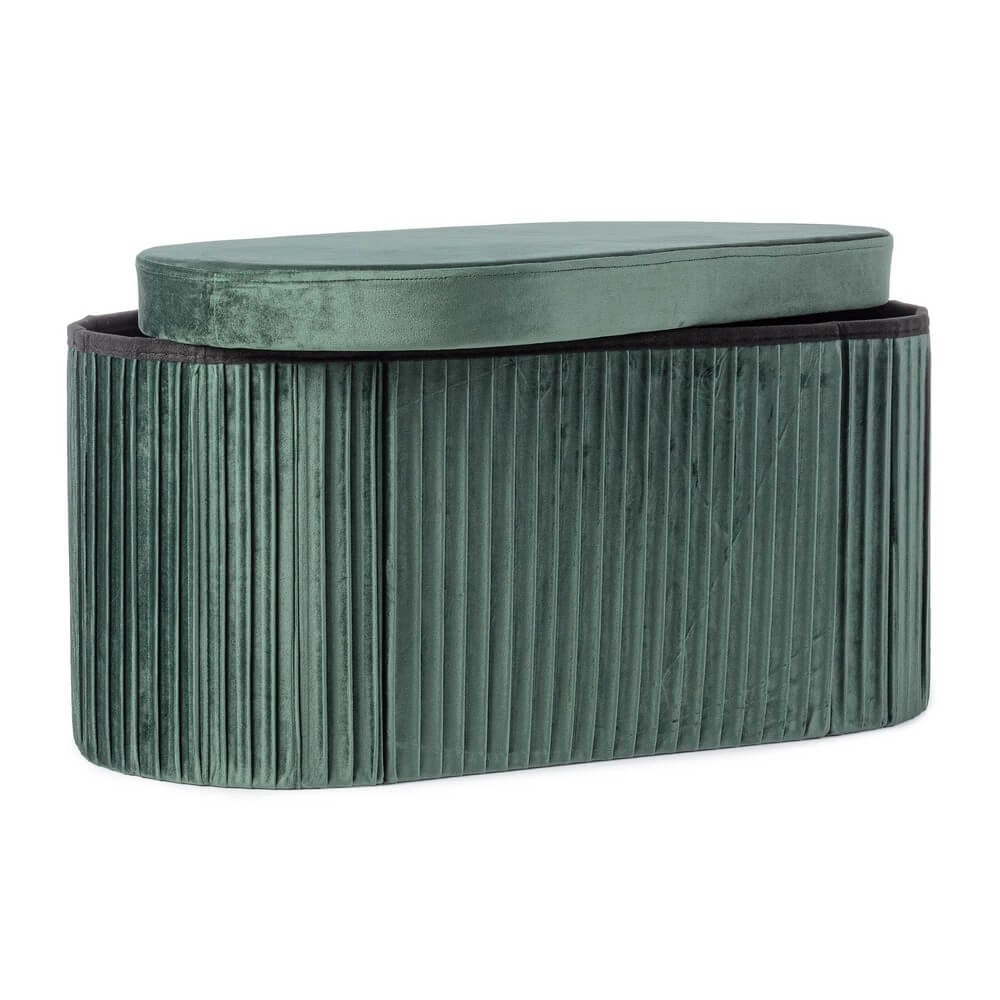 Set di 2 Pouf Contenitore Ovale in Velluto Plissettato - HARRIS