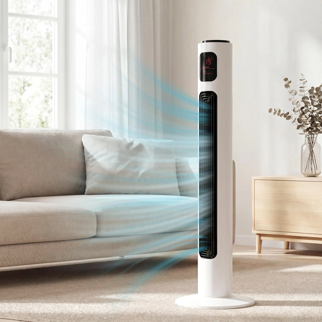 Ventilatore a colonna silenzioso ¨C Zephmum ¨C 45W 3 velocit¨¤ telecomando oscillante 70¡ã timer LED 96cm bianco