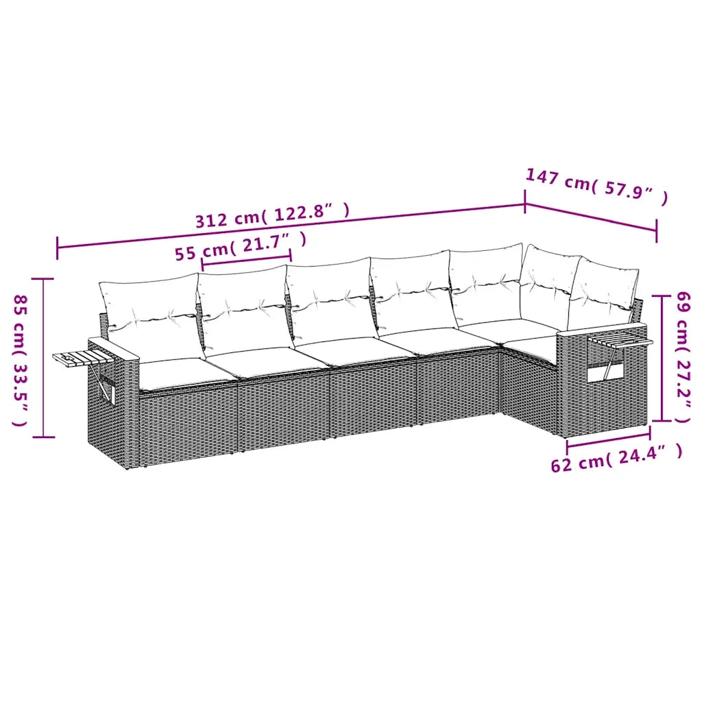 Set Divani da Giardino 6 pz con Cuscini Grigio in Polyrattan