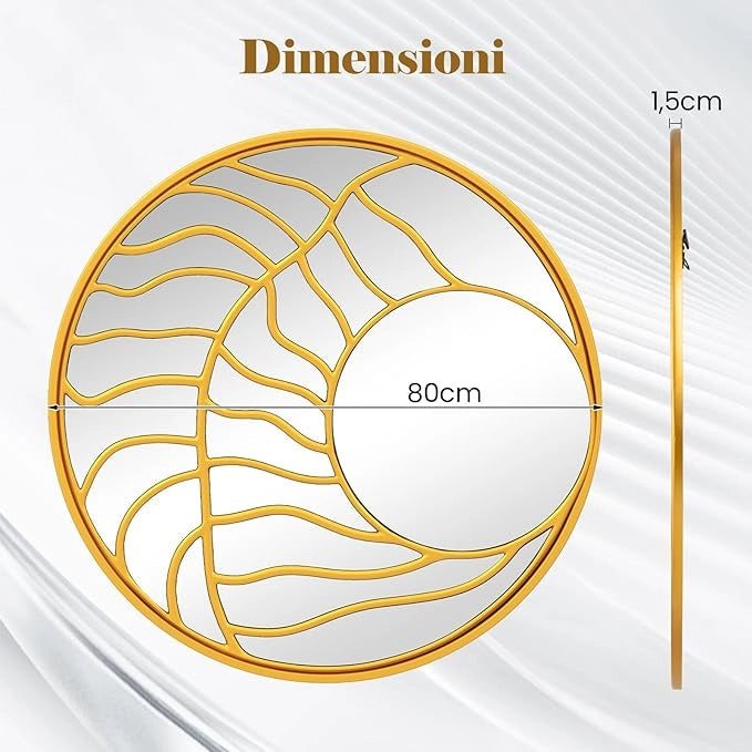 Specchio da Parete 80 cm, Specchio Decorativo da Parete Rotondo con Cornice Irregolare, per Soggiorno, Ingresso Camera da Letto Sala da Pranzo
