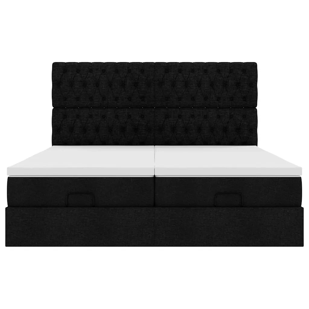 Struttura Letto Pouf con Materassi Nero 180x200 cm in Tessuto 3313715
