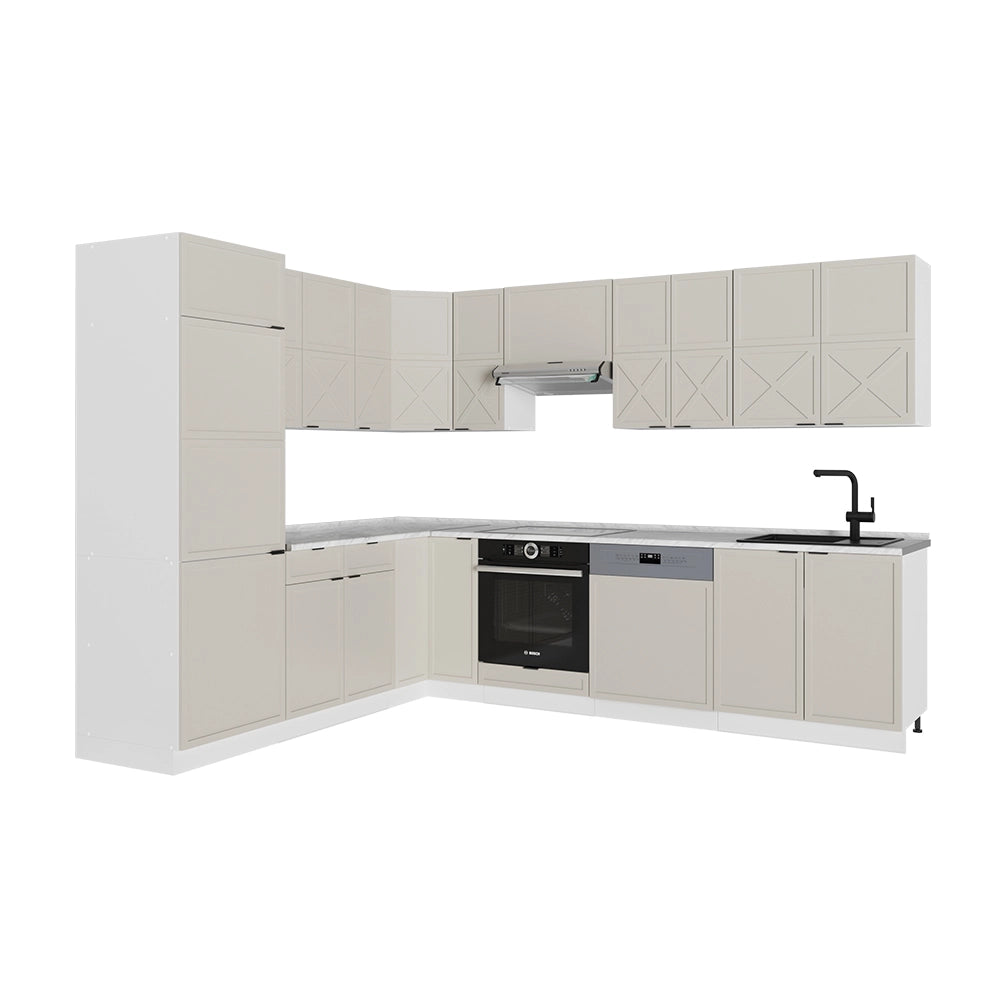 Vicco Cucina angolare completa Grigio/beige/bianco 227 x 287 cm , PL Marmo